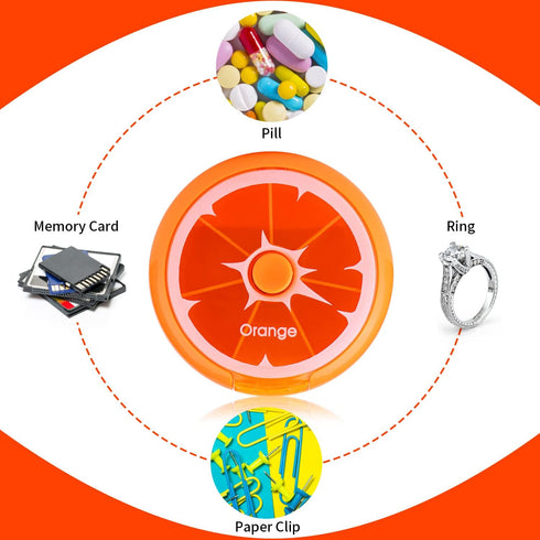 KINMINGZHU 7 Creative Portable Mini Day Weekly Circular Shape Rotary Cute Fruit Style Pill Storage Case Box (Orange)