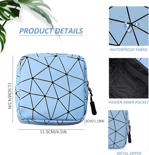 Portable Sanitary Napkin Storage Bag with Zipper | Menstrual Cup Pouch for Teen Girls Women (Blue)