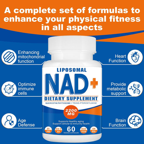 2200mg Liposomal NAD+ Supplement for Cellular Energy & Aging Defense, 180 Capsules