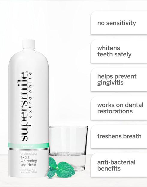 Supersmile Extra Whitening Pre-Rinse - Clinically Formulated Pre-Brush Mouthwash, Cleans and Whitens Teeth