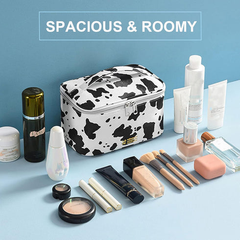 KITENROM Portable Medium Makeup Bag Cosmetic Pouch Case for Women, Waterproof Make Up Organization (Print Cow)