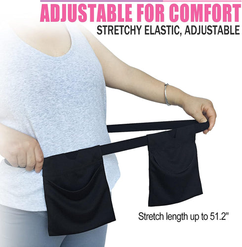 Large Capacity Mastectomy Drain Holder Pouches, Movable Stretchy Drainage Pockets for Breast Reconstruction, Black