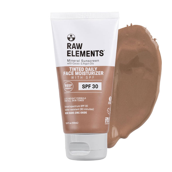 Raw Elements Tinted Daily Face Moisturizer, All-Natural Mineral Sunscreen, SPF 30, 1.8oz, Reef Safe