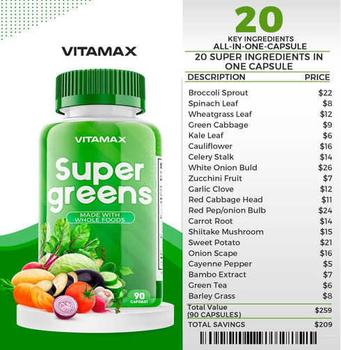 Vitamax Super Fruit and Vegetable Supplements – Organic Whole Superfood Vitamins & Minerals – 90 Veggie & 90 Fruit
