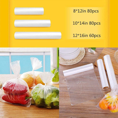 3 Rolls Plastic Bags Disposable Food Storage - 3 Sizes, 240pcs Bags
