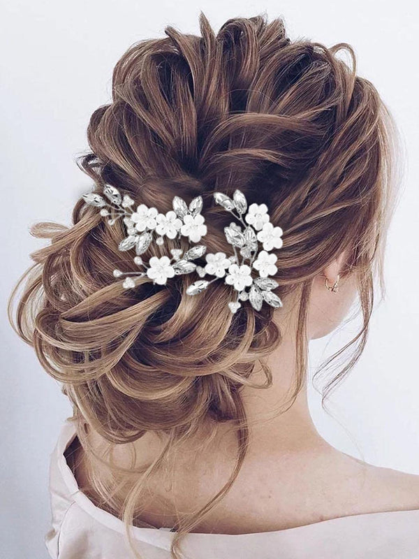 Unicra Silver Crystal Flower Bride Wedding Hair Pins, Bridal Hair Accessories for Women and Girls (Pack of 3)