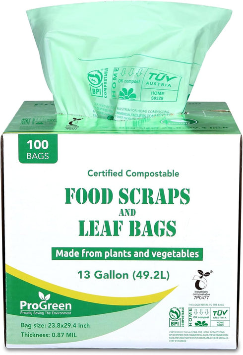 ProGreen Compostable Trash Bags, Extra Thick, Compost Kitchen Bin Bags, Food Scraps Yard