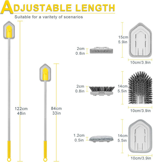 Lalafancy Baseboard Cleaner Tool with Long Handle, 3 Reusable Brush Pads, 52’’ Shower Wall Scrubber for Bathroom