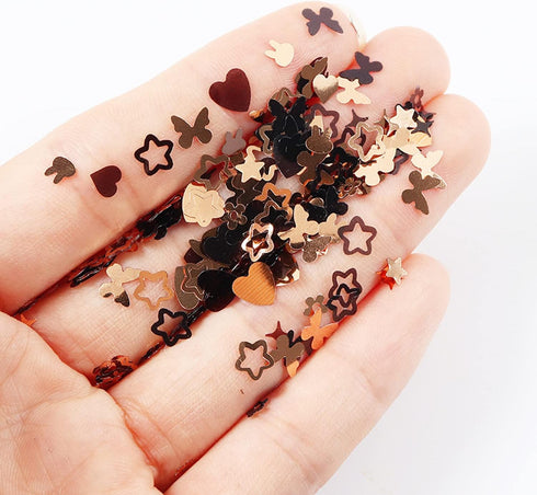 Nail Art Glitter Flakes, Mixed Black Gold Glitter Sequins for Women Manicure Charms and DIY Sparkly Crafts