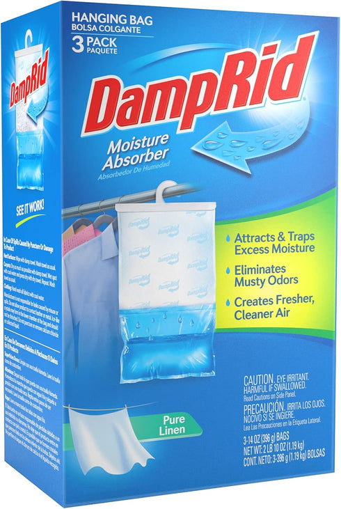 DampRid Pure Linen Hanging Moisture Absorber, 3 Pack for Fresher, Cleaner Air in Closets
