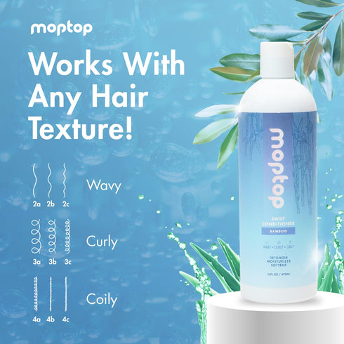 MopTop Daily Curly Hair Conditioner - 8 oz Bamboo, Moisturizer for Dry, Damaged Hair & Frizz Reduction