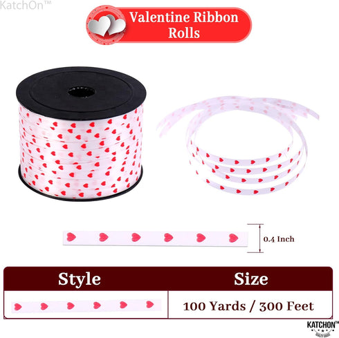 KatchOn, Red Valentines Day Ribbon -100 Yards | Valentines Ribbons for Crafts | Red Heart Ribbon for Crafts | Red Heart Curling Ribbon for Valentines Day Decorations | Valentines Day Gift Ribbon by KatchOn