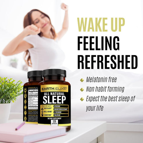 4-in-1 Sleep Aid (120 Caps) with Apigenin 50mg, Magnesium Glycinate 200mg, L Theanine 250mg & Valerian Root