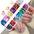Square Glitter Nail Art Sequins, 12 Colors Rectangle Flakes for Women Girls Manicure Charms and DIY Nail Tips