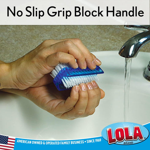 LOLA Products Hand & Nail Brush, 2 Sided Soft & Stiff with Comfortable No-Slip Grip, Red - 3 Pack