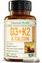 Vitamin D3, K2 Calcium Supplement 60 Capsules with BioPerine for Immune & Bone Health, 4 in 1 Support