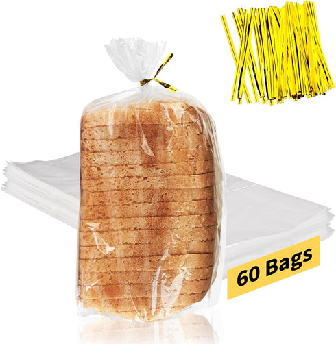 Reastar Bread Bags with Ties, 60 Clear Bread Bags for Homemade Bread and