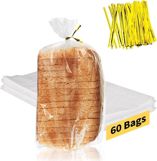 Reastar Bread Bags with Ties, 60 Clear Bread Bags for Homemade Bread and