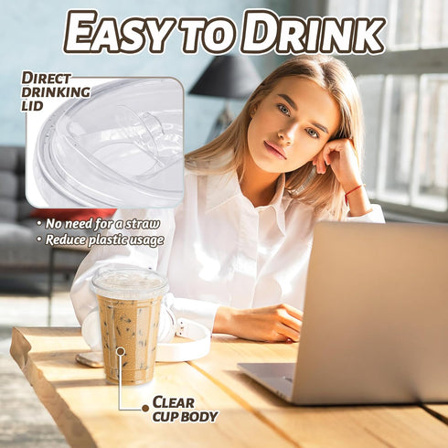Qinsihwn 20 oz Lids,25 Sets Clear Plastic Cups with Strawless Sip Disposable Iced Coffee Cups with Lids,Disposable