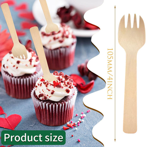 200pcs 4 inch Mini Wooden Forks, Biodegradable Compostable Birchwood, Food Grade Disposable Spoons Disposable Wooden Cutlery for Parties, Weddings, Camping. by AQSXO