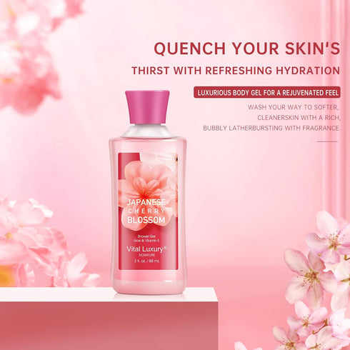 Bath and Body Gift Set for Women & Girls, 3PCS Japanese Cherry Blossom Spa Set - Shower Gel, Body Lotion, Body Mist