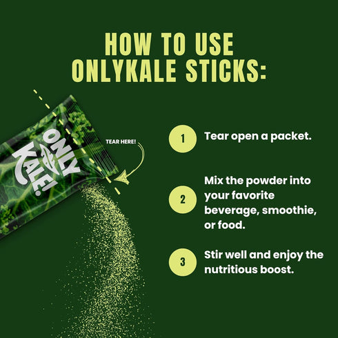 OnlyKale 1 (15 Kale Powder - Month Supply Sticks) - Organic Green Superfood - USDA Organic, Clean Greens for Smoothies