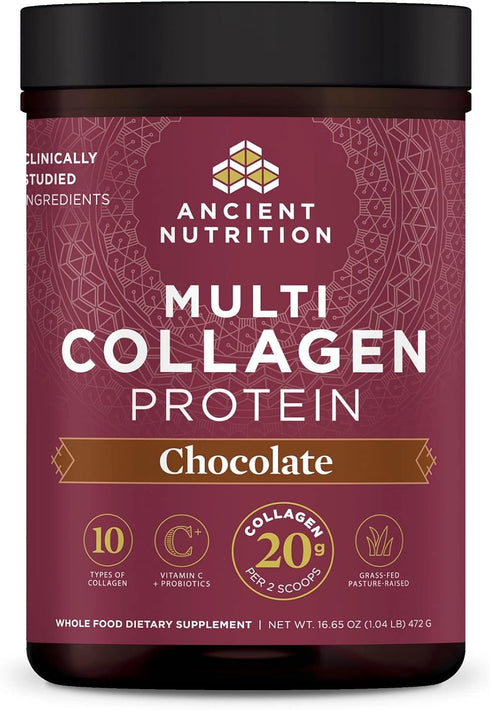 Ancient Nutrition Collagen Powder Protein, Multi Collagen Chocolate, 45 Servings, with Vitamin C, Hydrolyzed Peptides
