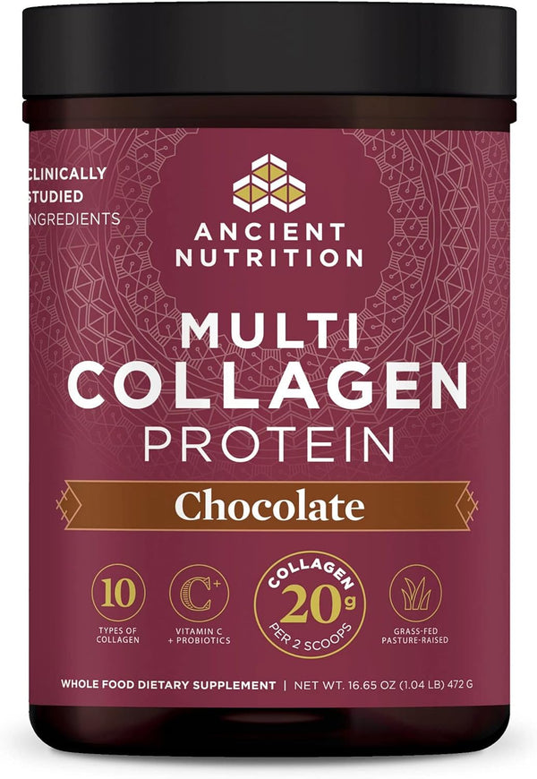 Ancient Nutrition Collagen Powder Protein, Multi Collagen Chocolate, 45 Servings, with Vitamin C, Hydrolyzed Peptides