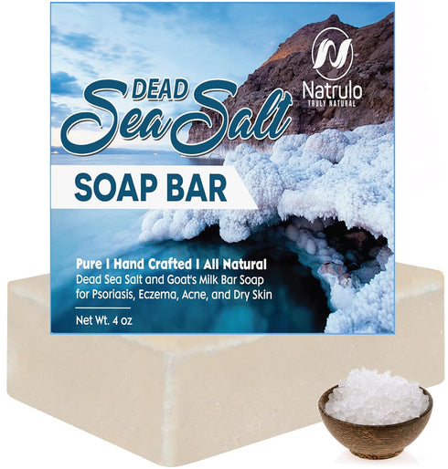 Natrulo Dead Sea Salt Soap Bar for Face & Body, 4oz - Organic Goat's Milk Bar Soap for Psoriasis, Eczema, Acne