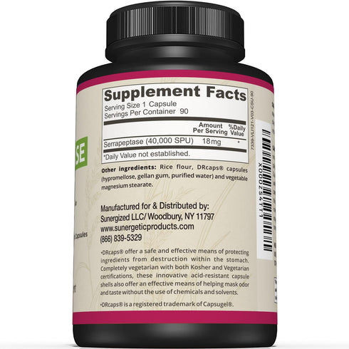 Premium Serrapeptase Enzyme Supplement, Supports Sinus Health, 40,000 SU Per Capsule, 90 Enteric Coated Capsules