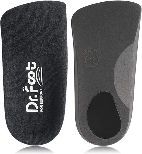 Dr. Foot's 3/4 Length Orthotic Inserts, Self-Adhesive Half Shoe Insoles for Flat Feet, Plantar Fasciitis, Heel Spurs