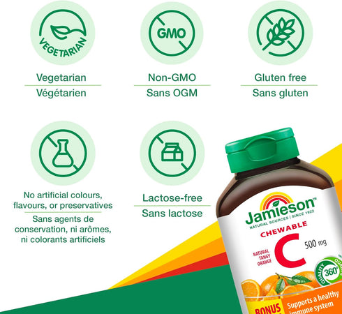 Jamieson Laboratories 500mg 120 Jamieson Vitamin C Orange Tablets