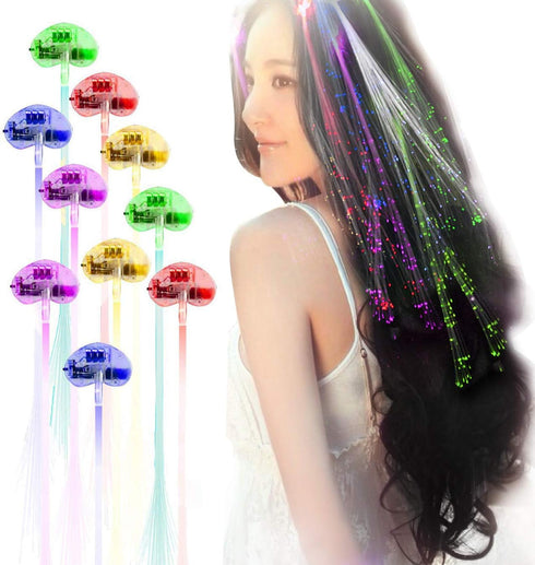 LED Flashing Fiber Optic Hair Accessories, Multicolor Changing Barrettes for Party, Dancing, 10 Pieces