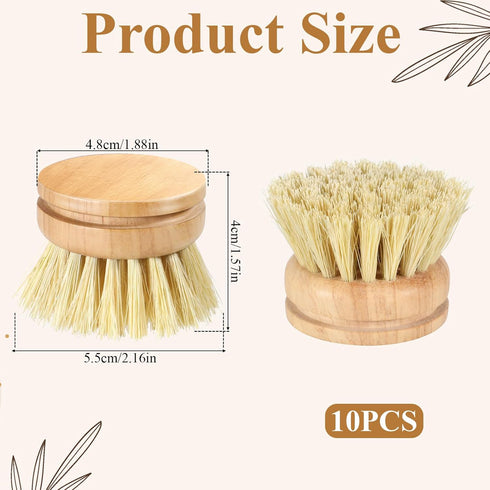 Xosjska 10 Pcs Bamboo Dish Brush Replacement Heads Wooden Washing Up-Brush Heads Bamboo Dish Scrubber Brush Kitchen