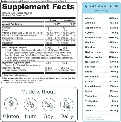 Ancient Nutrition Advanced Multi Collagen Protein Powder, Hydrate, Lemon Lime, 30 Servings