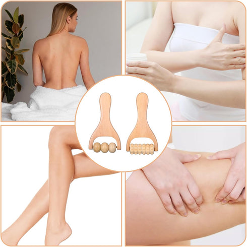 HekouJiub 2Pcs Wooden Massage Roller Handheld Bead Massage Tool for Legs Body Feet Muscle Roller Stick