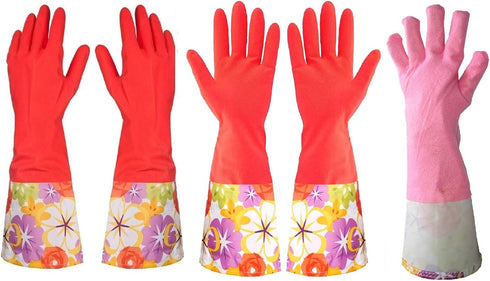 Kitchen Rubber Cleaning Gloves with Warm Lining - Household Thickening PU Waterproof Dishwashing Latex Glove, Large 2