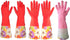 Kitchen Rubber Cleaning Gloves with Warm Lining - Household Thickening PU Waterproof Dishwashing Latex Glove, Large 2