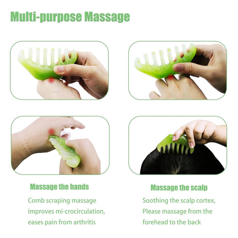 SHEHARUHI 3 PCS Jade Combs Massage Stone Head Scalp Neck Shoulder Massager Meridians Massager Esthetician Facial