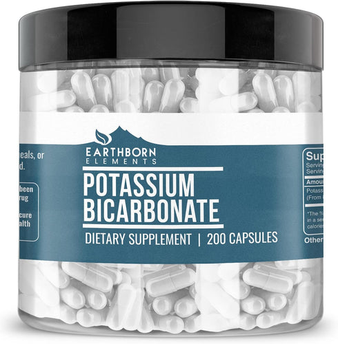 Earthborn Elements Potassium Bicarbonate - 200 Capsules, Pure & Undiluted, No Additives