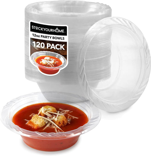 120 Pack 12 oz Elegant Clear Plastic Bowls for Parties, Small Disposable Bowls for Soup, Salad, and Fancy Dinner