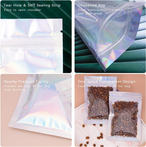 100 Pieces Resealable Smell Proof Bags - 4 x 6 Inches Foil Pouch Bags, Clear Food Storage Plastic Packaging Mylar Bags