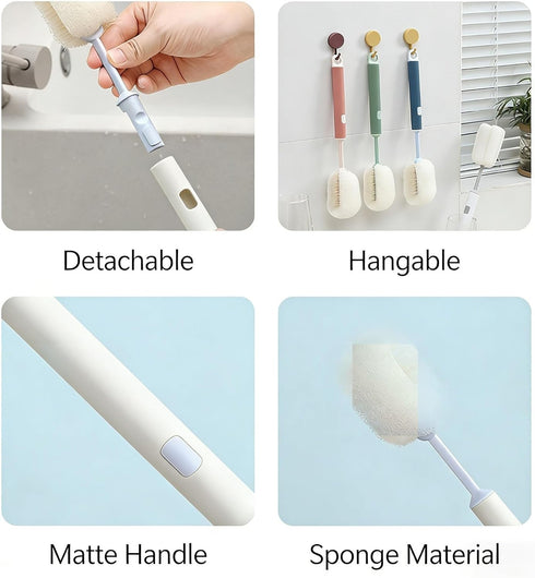 Set 30 Bottle Cleaning with Long Handle Brush and Dissolving Tablets, for Thermos, Coffee Pot, Glass, Tumbler