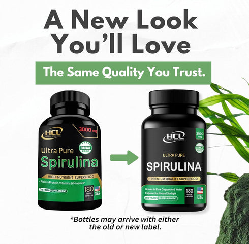 Organic Spirulina Powder Capsules 3000 mg - Pure Non-Irradiated Blue Green Algae, 180 Pills Made in The USA