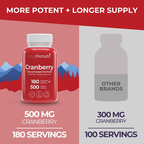 Cranberry Extract with Vitamin C & E - Pure Concentrated Formula, 500mg, 180 Vegetarian Capsules, Urinary Tract Health