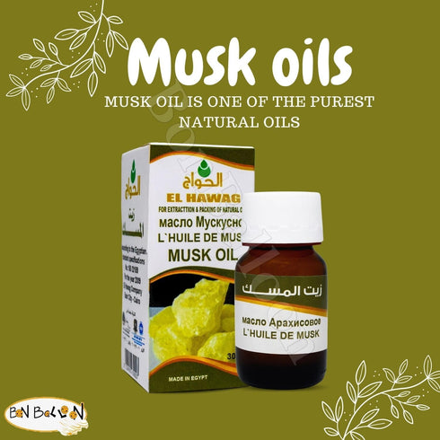 1 oz Pure & Natural Musk Oil, Cold Pressed El Hawag, Concentrated Crude, No Additives, Non-GMO, Kosher, Halal