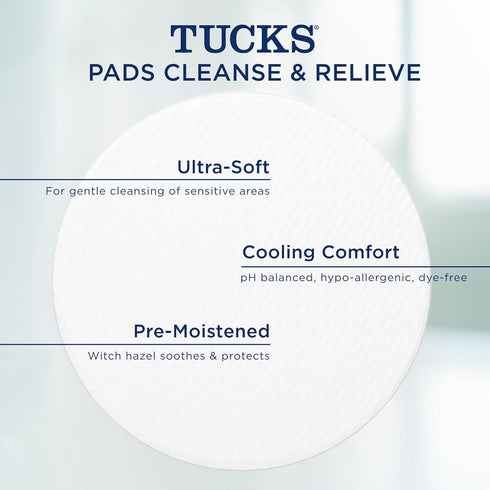 TUCKS Medicated Cooling Pads, 200 Count Witch Hazel Pads for Sensitive Areas, Cleanse and Protect from Irritation