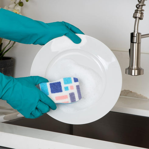 Smart Design Non-Scratch Cellulose Smart Scrub Sponge - Set of 9 - Ultra Absorbent - Ergonomic Shape - Cleaning, Dishes, & Hard Stains - Cool Geometric Pattern - Blue, Pink, Purple by Smart Design