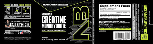 NutraBio Pure Creatine Monohydrate Powder Supplement - Unflavored, 150 g, Supports Bulk Muscle Energy