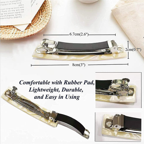 Tortoise Shell Hair Barrettes, French Design Celluloid Hair Clip, Medium Rectangular Automatic Hair Pins for Women Girl